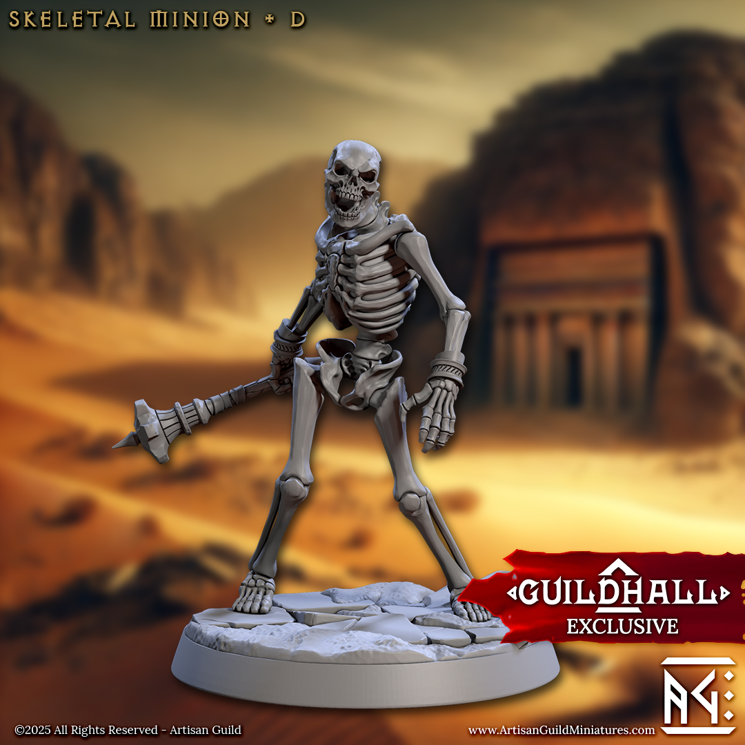 a skeleton figurine holding a stick in a desert setting