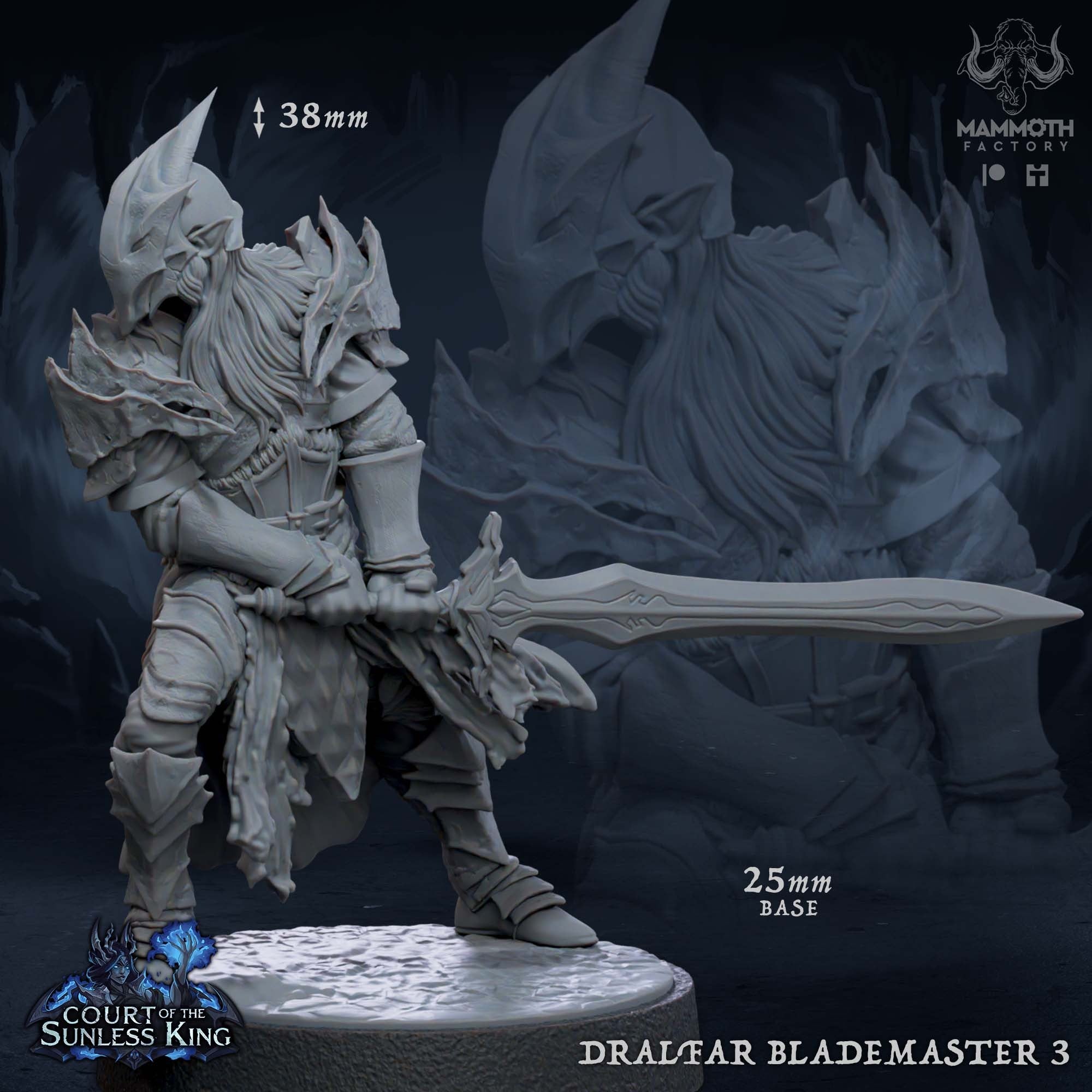 Dralfar Blademaster - 3d Printed Miniature by Mammoth Factory