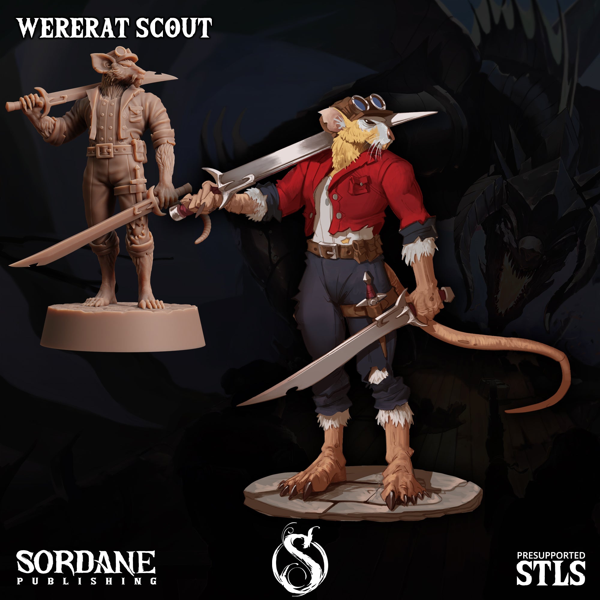 a figurine of a man holding two swords