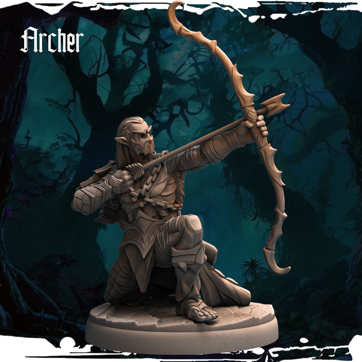 Dark Elf Archer - Army of Darkness: Dark Elves - 3d Printed Miniature Sculpted by Monolith Arts