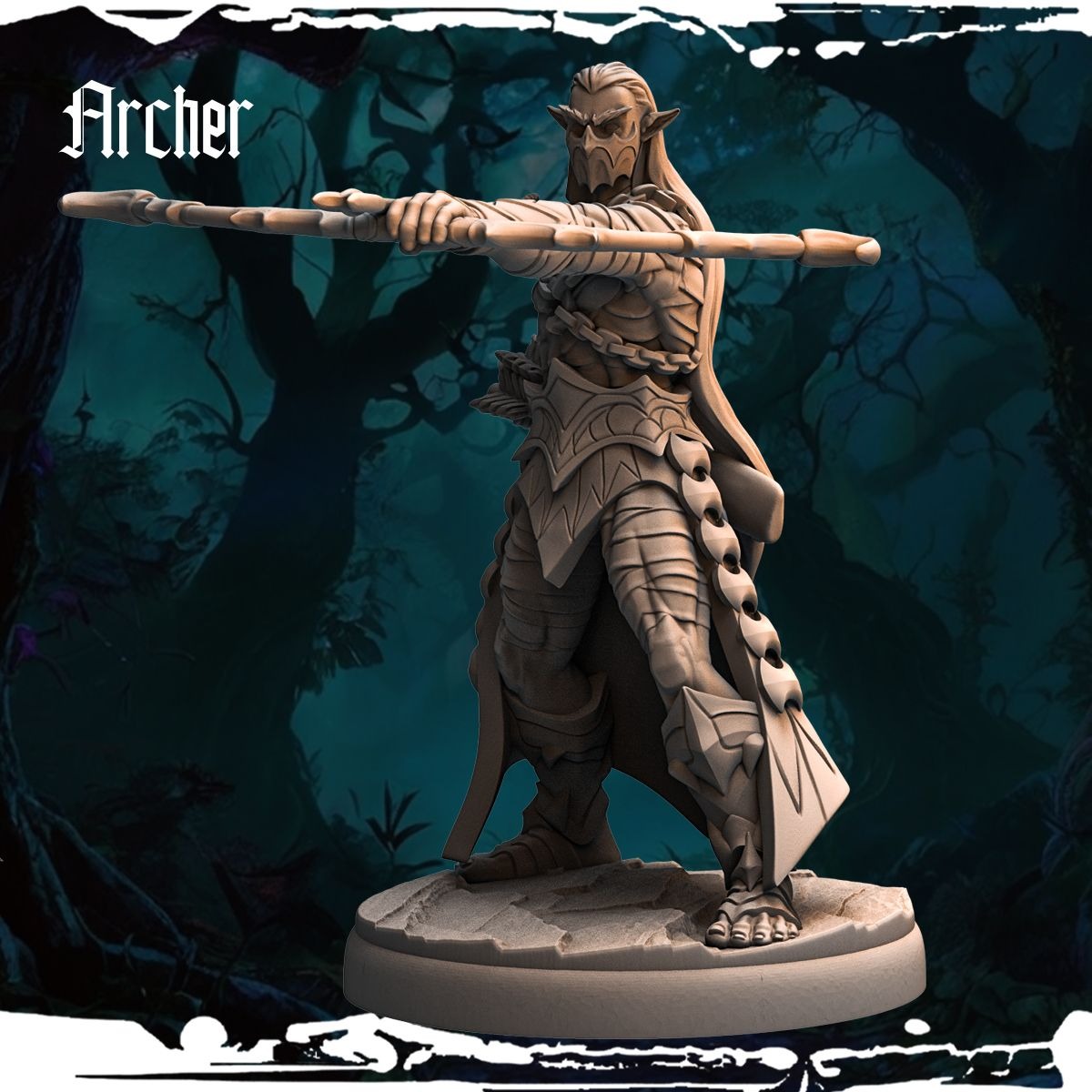 Dark Elf Archer - Army of Darkness: Dark Elves - 3d Printed Miniature Sculpted by Monolith Arts