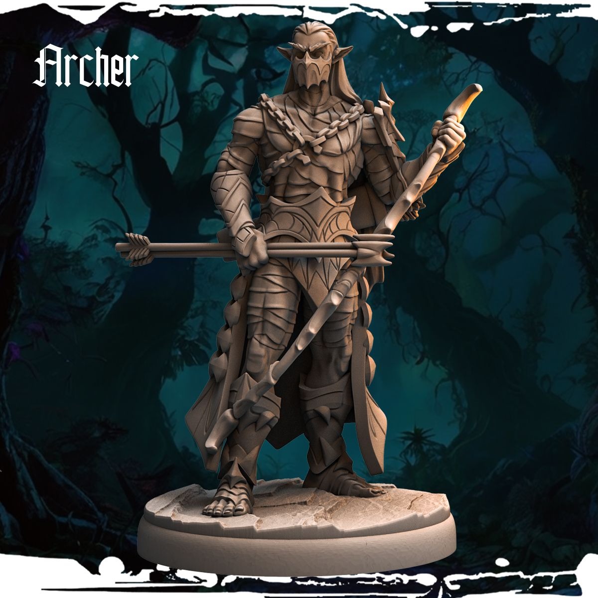 Dark Elf Archer - Army of Darkness: Dark Elves - 3d Printed Miniature Sculpted by Monolith Arts