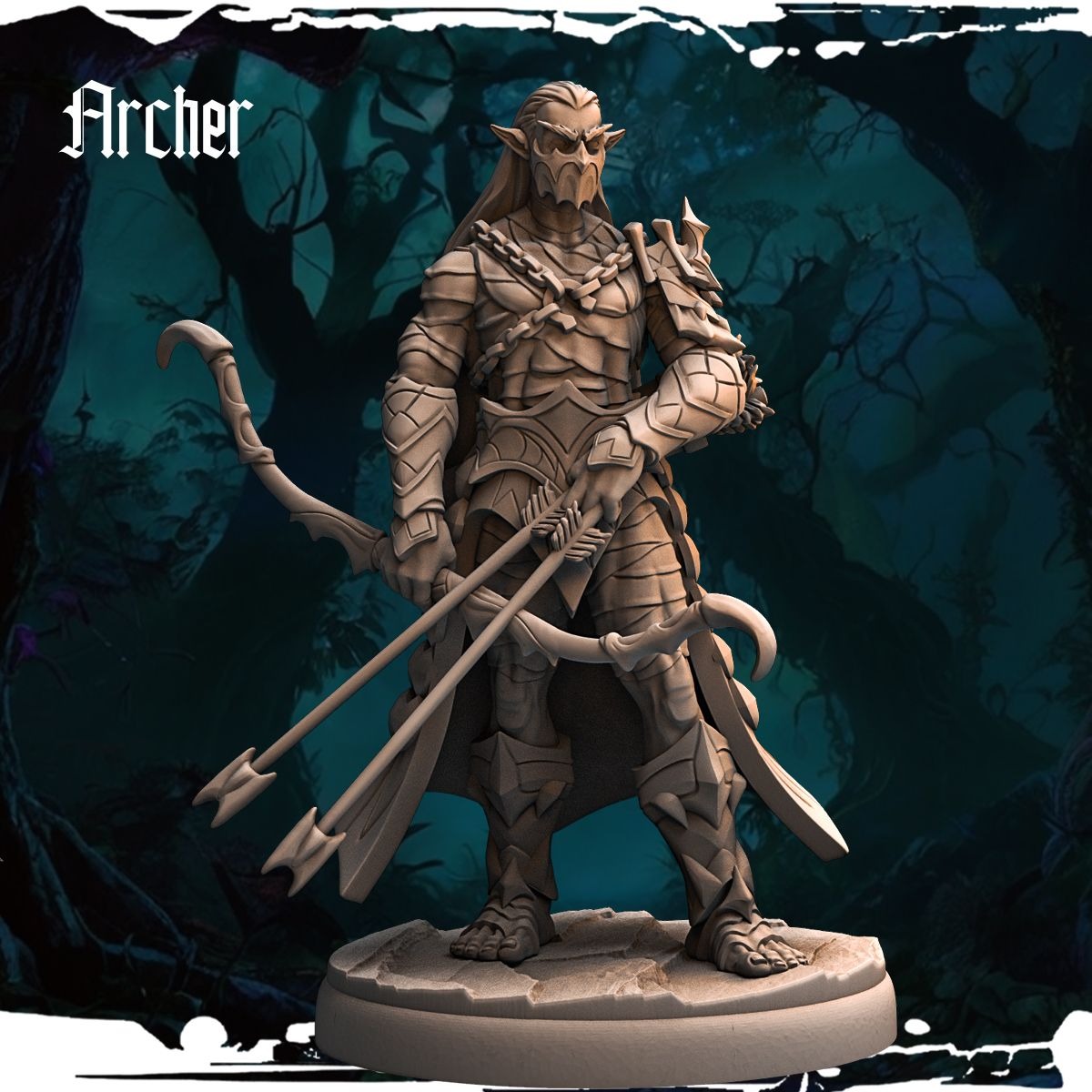 Dark Elf Archer - Army of Darkness: Dark Elves - 3d Printed Miniature Sculpted by Monolith Arts