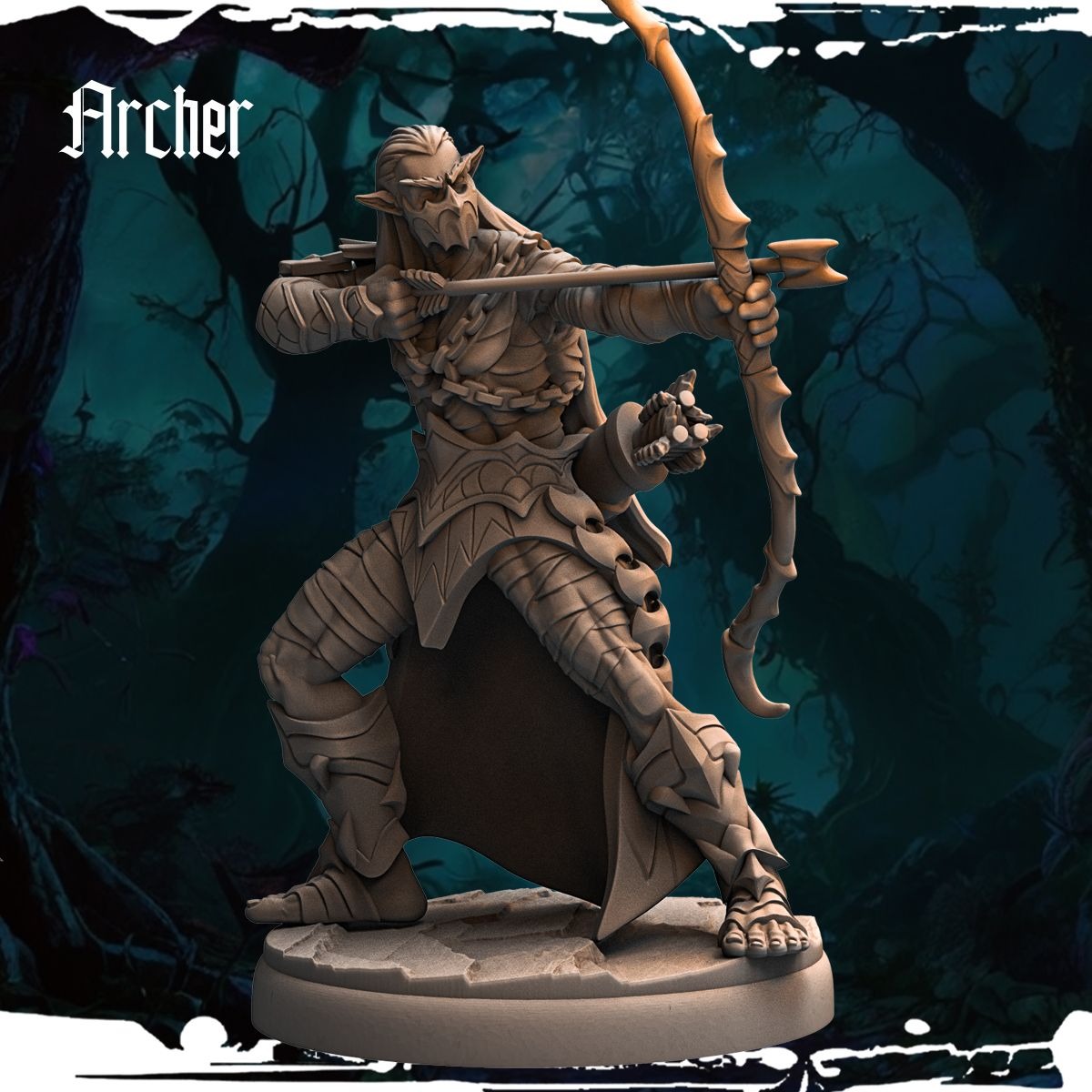 Dark Elf Archer - Army of Darkness: Dark Elves - 3d Printed Miniature Sculpted by Monolith Arts