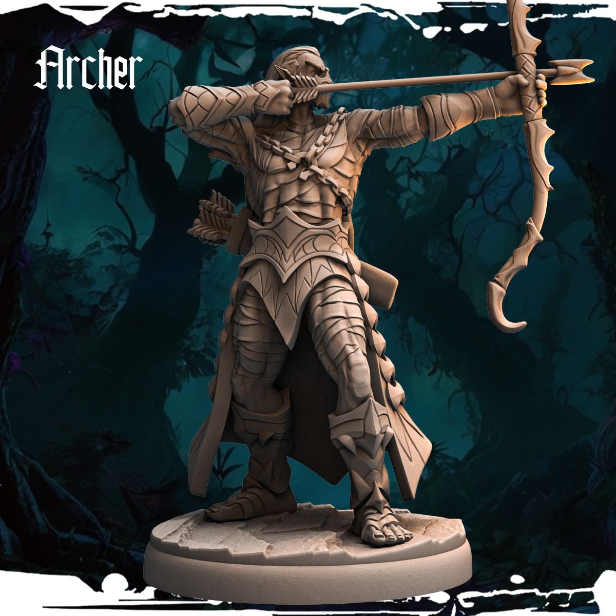 Dark Elf Archer - Army of Darkness: Dark Elves - 3d Printed Miniature Sculpted by Monolith Arts