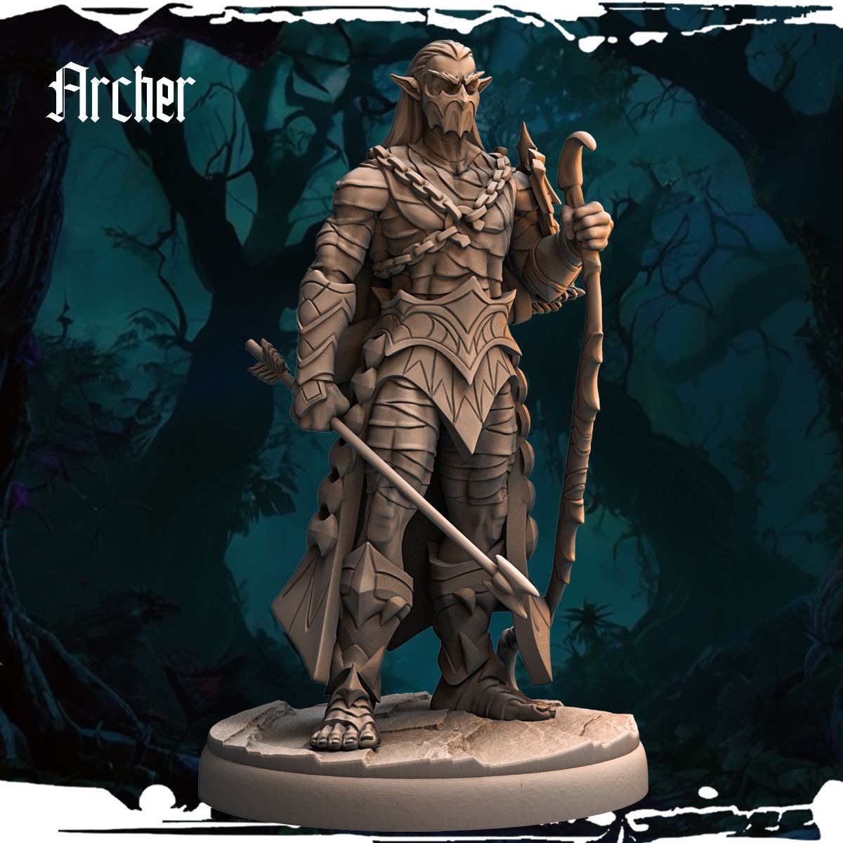 Dark Elf Archer - Army of Darkness: Dark Elves - 3d Printed Miniature Sculpted by Monolith Arts
