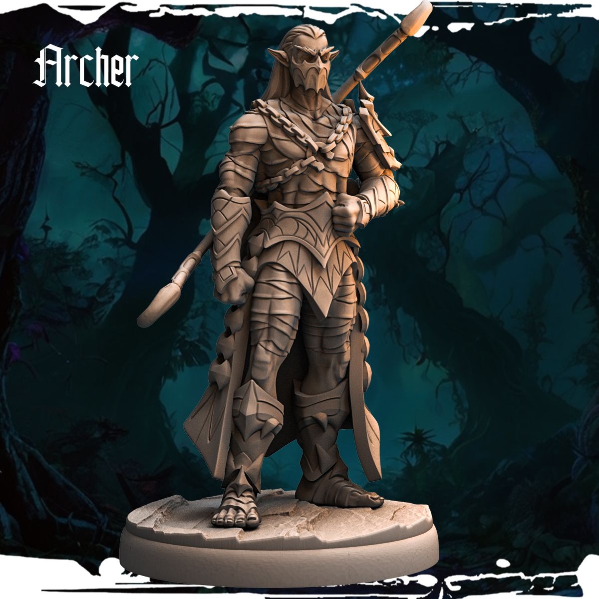 Dark Elf Archer - Army of Darkness: Dark Elves - 3d Printed Miniature Sculpted by Monolith Arts