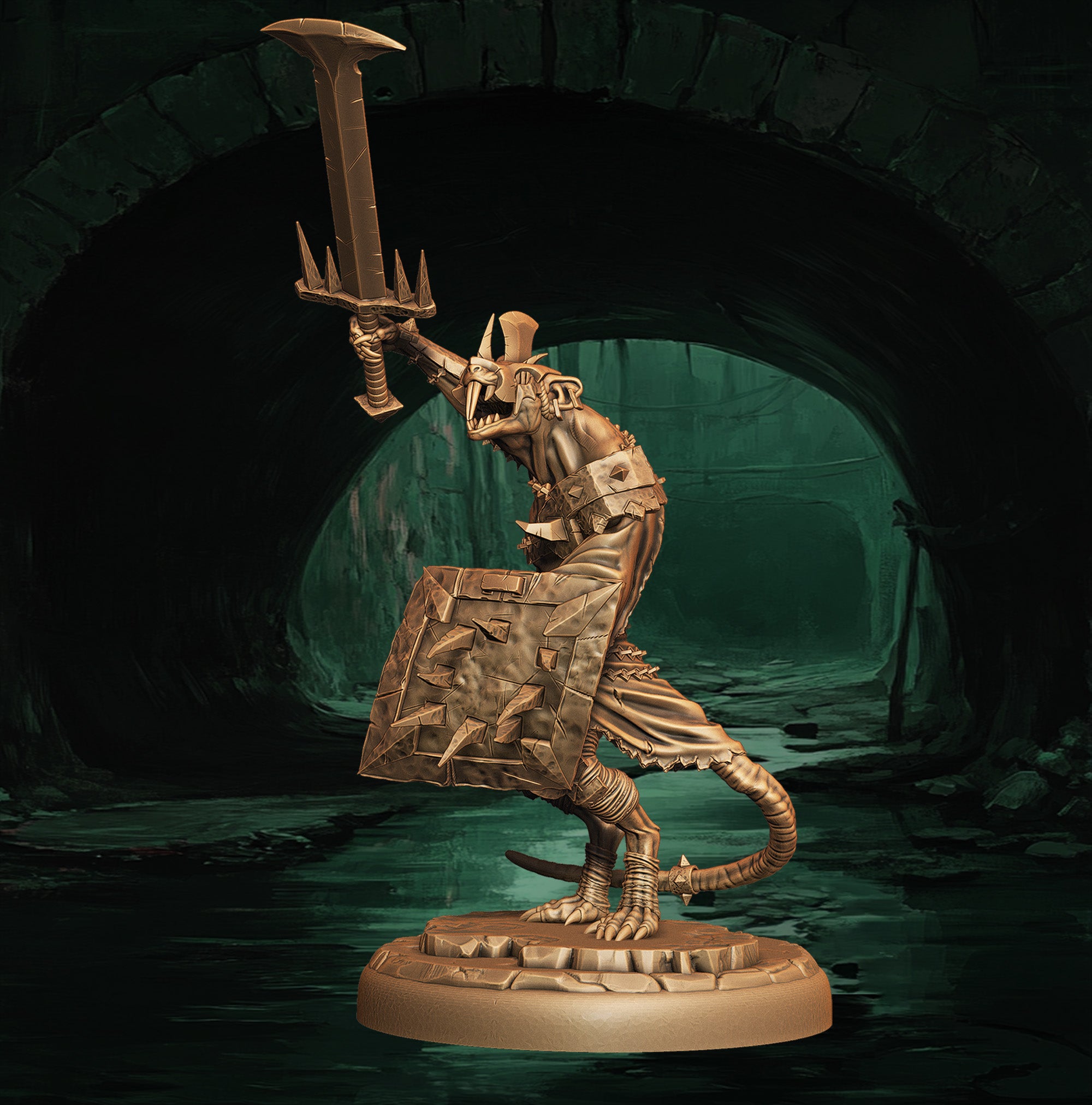 a statue of a knight holding a sword