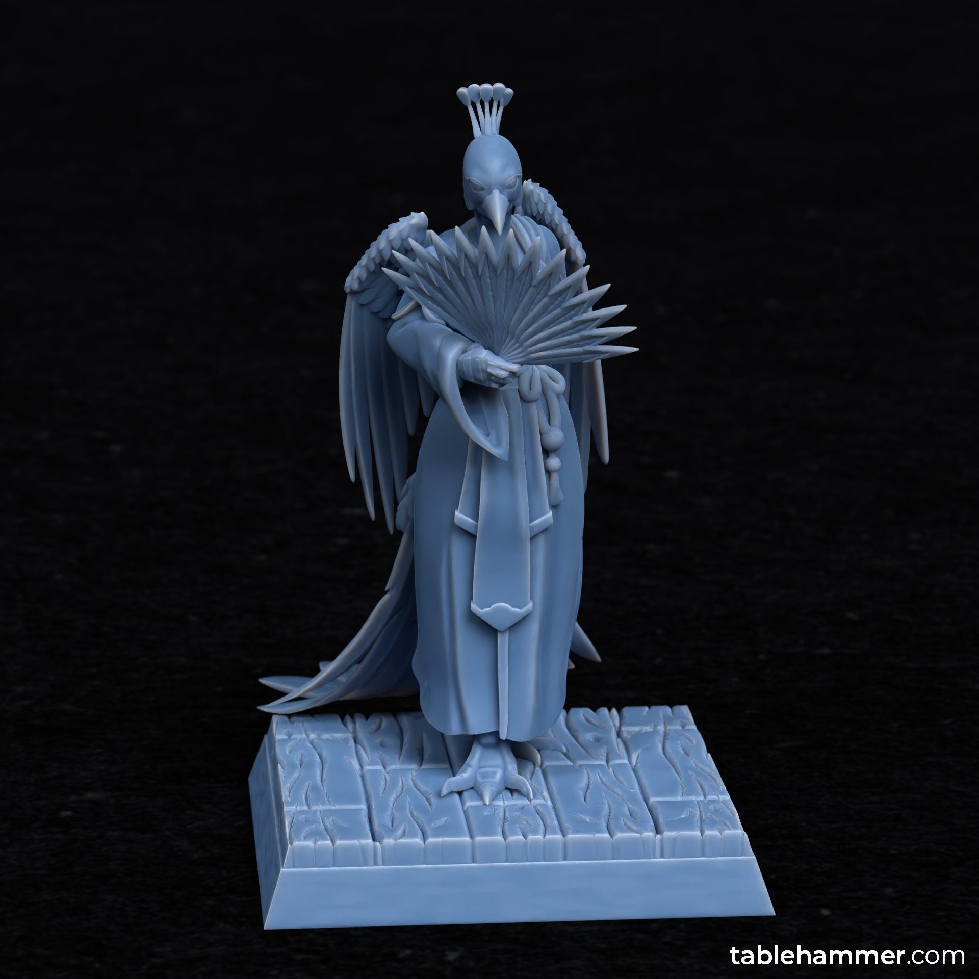 Shen-Kung the Featherer (bird folk monk with fan weapon) - 3d Printed Miniature Sculpted by Tablehammer