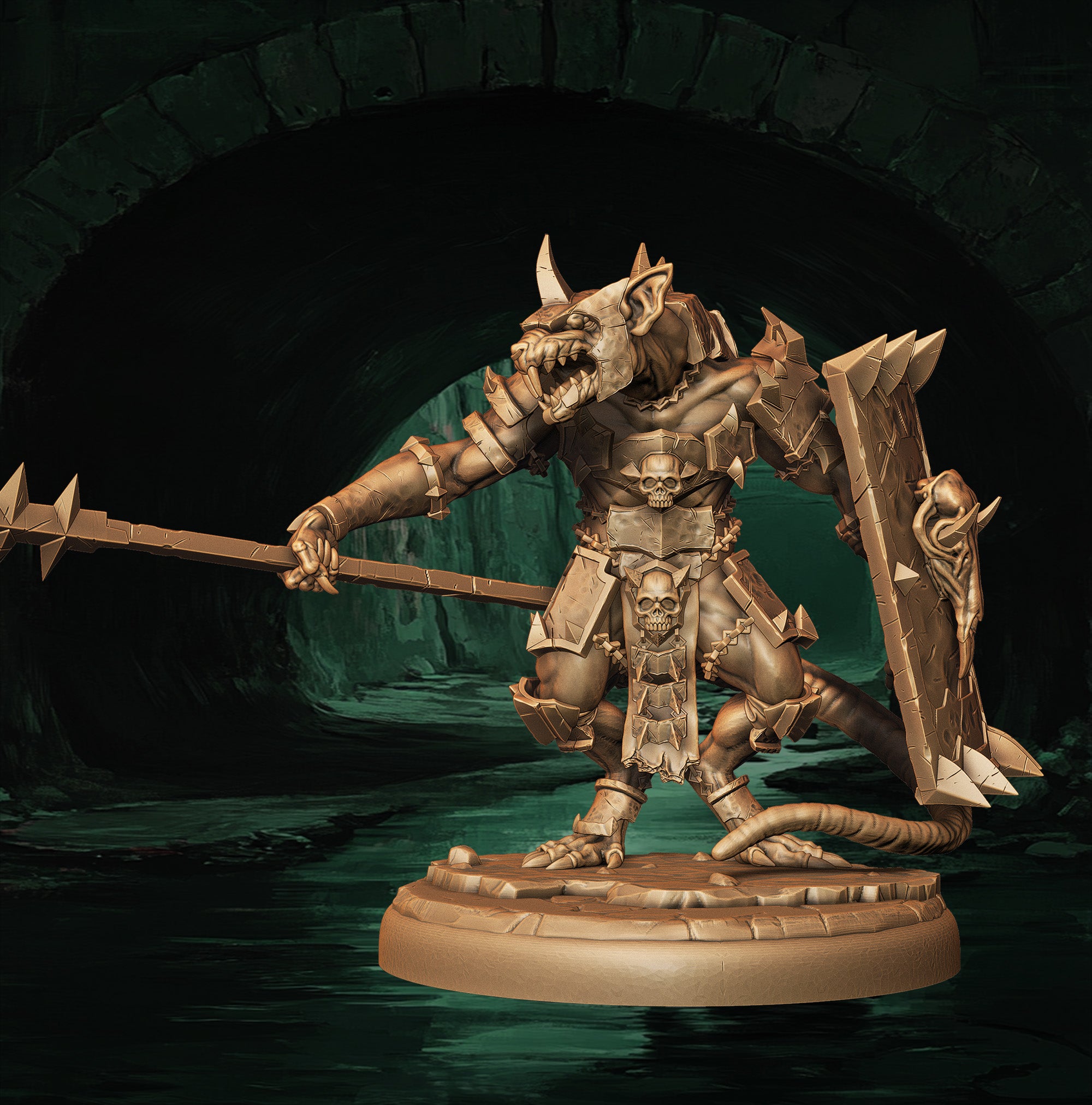 a statue of a demon holding a sword and shield