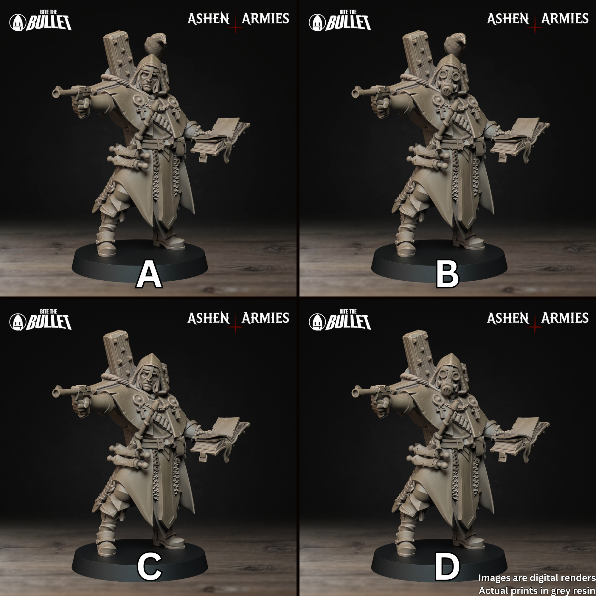 a series of four photos of a toy soldier