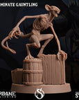 a statue of a demon on top of a barrel