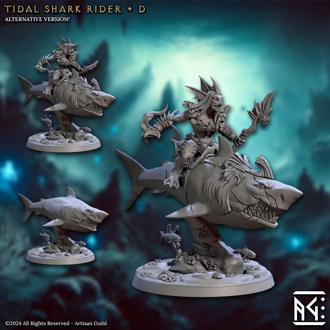 Tidal Shark Riders - Mirmidons of the Death-Tide - 3d Printed Miniature sculpted by Artisan Guild