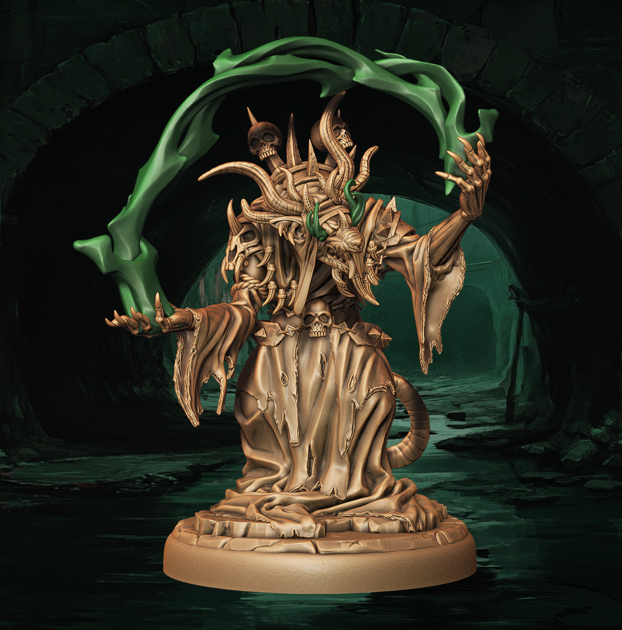 a statue of a demon holding a staff
