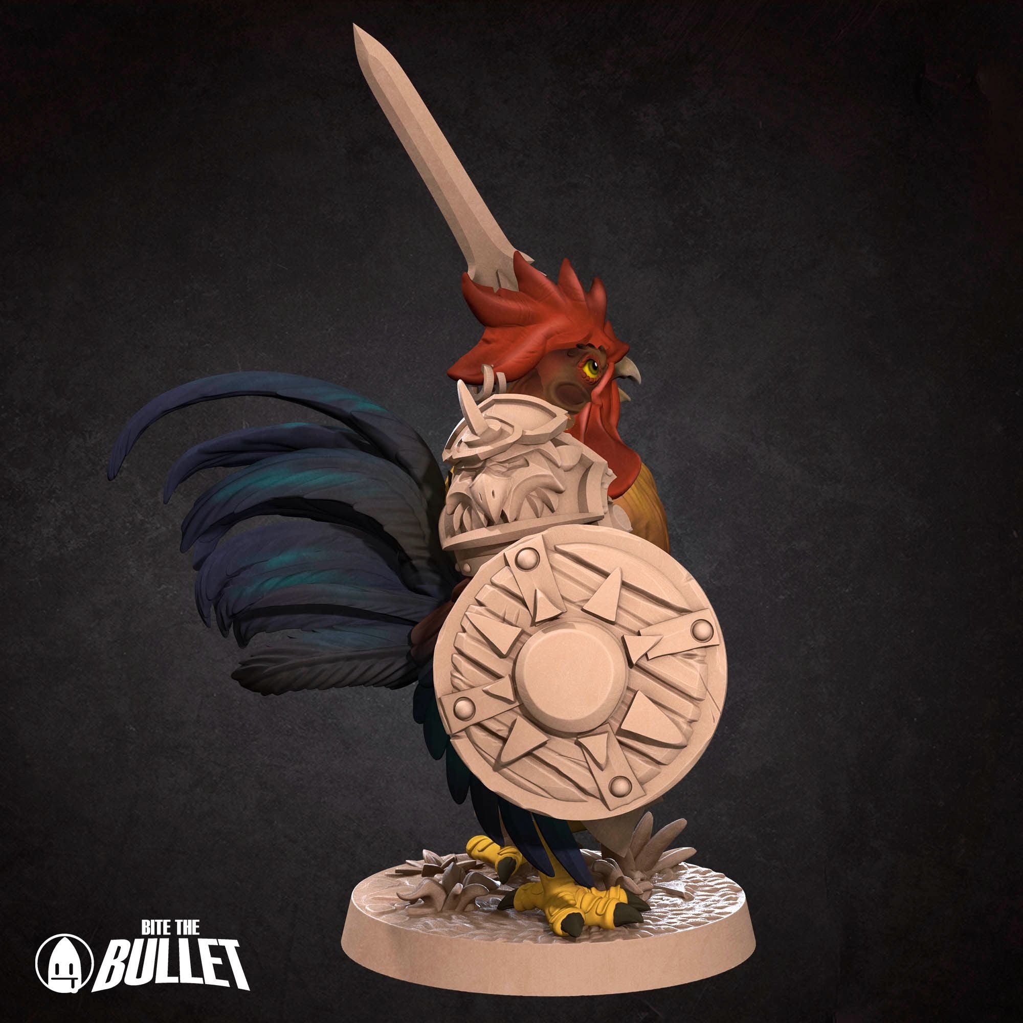 Roosterfolk Warrior - Grove Haven - 3d Printed Miniature sculpted by Bite the Bullet