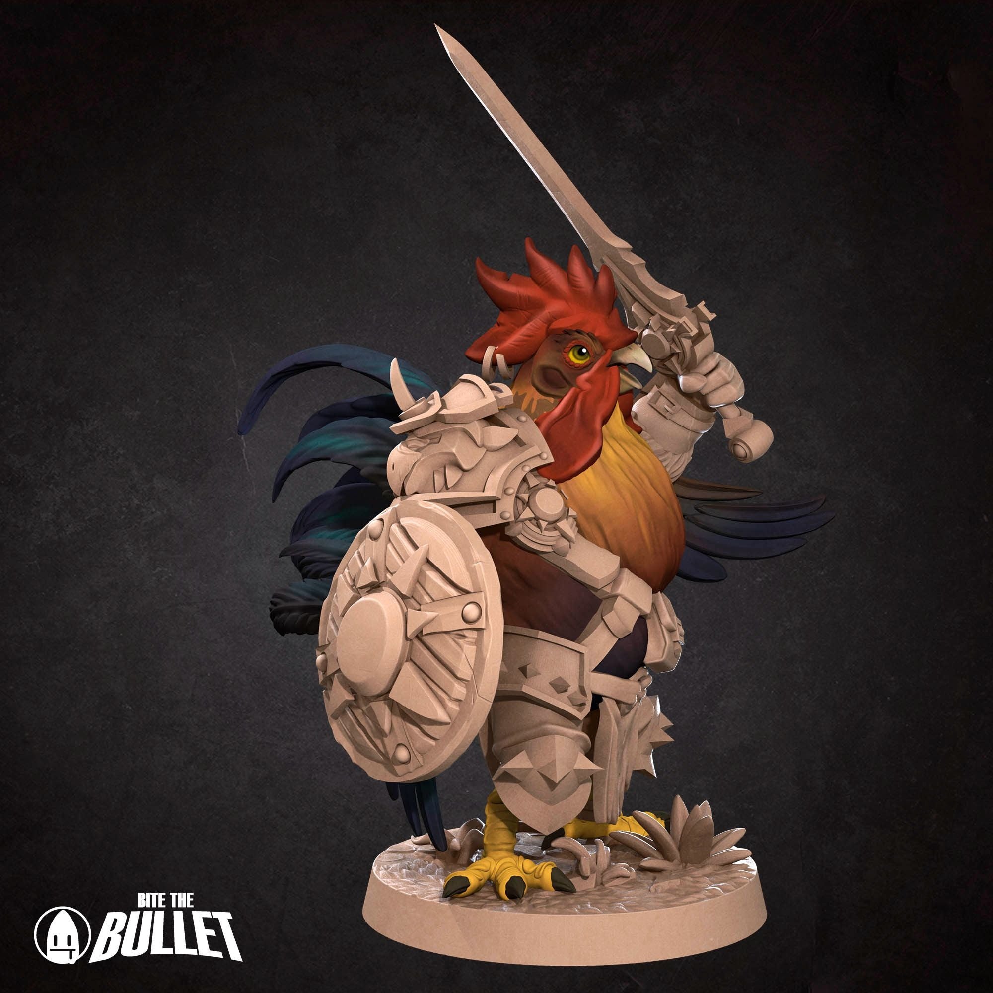 Roosterfolk Warrior - Grove Haven - 3d Printed Miniature sculpted by Bite the Bullet