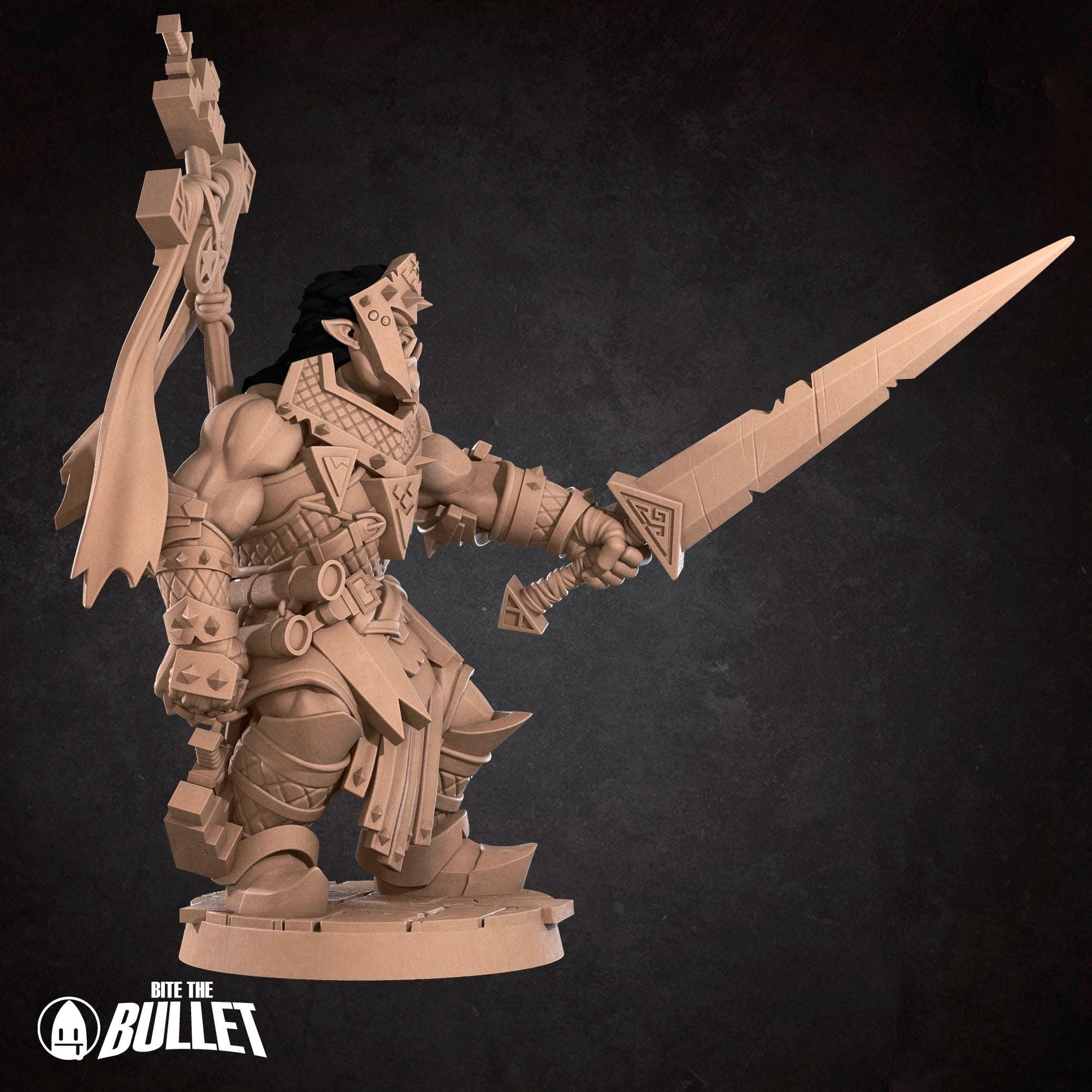 Half-Orc Warpriest - Iconic Heroes - 3d Printed Miniature sculpted by Bite the Bullet