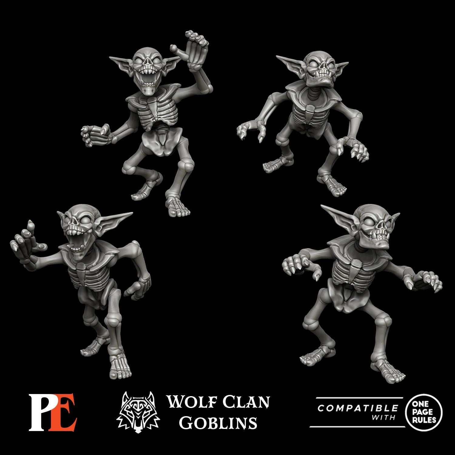 Skeletal Goblin Minions (Pack of 4) - Wolf Clan Goblins - 3d Printed Miniature by Printed Encounter
