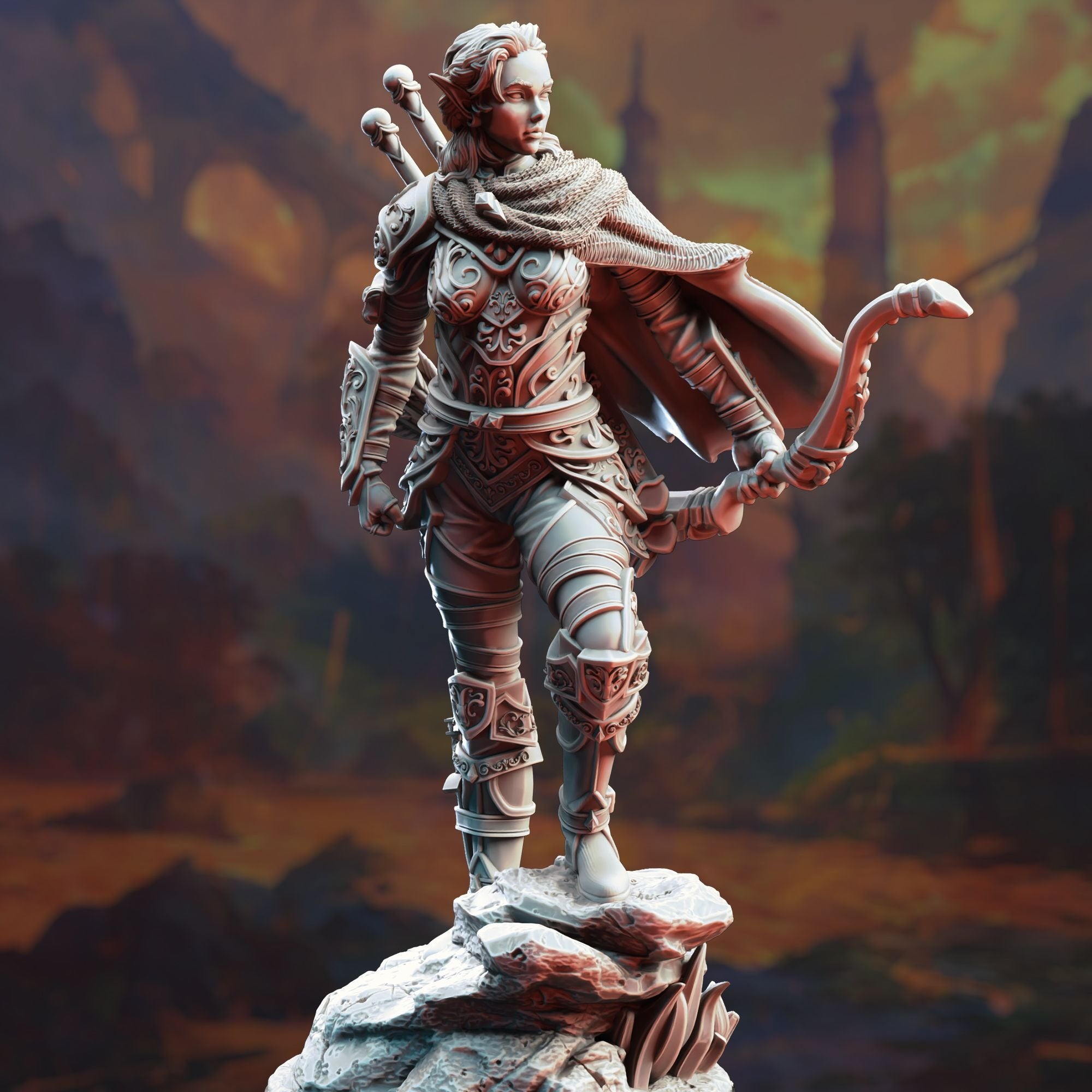 Elf Hellspawn Hunter Ranger, Virana - 3d Printed Miniature Sculpted by DM Stash