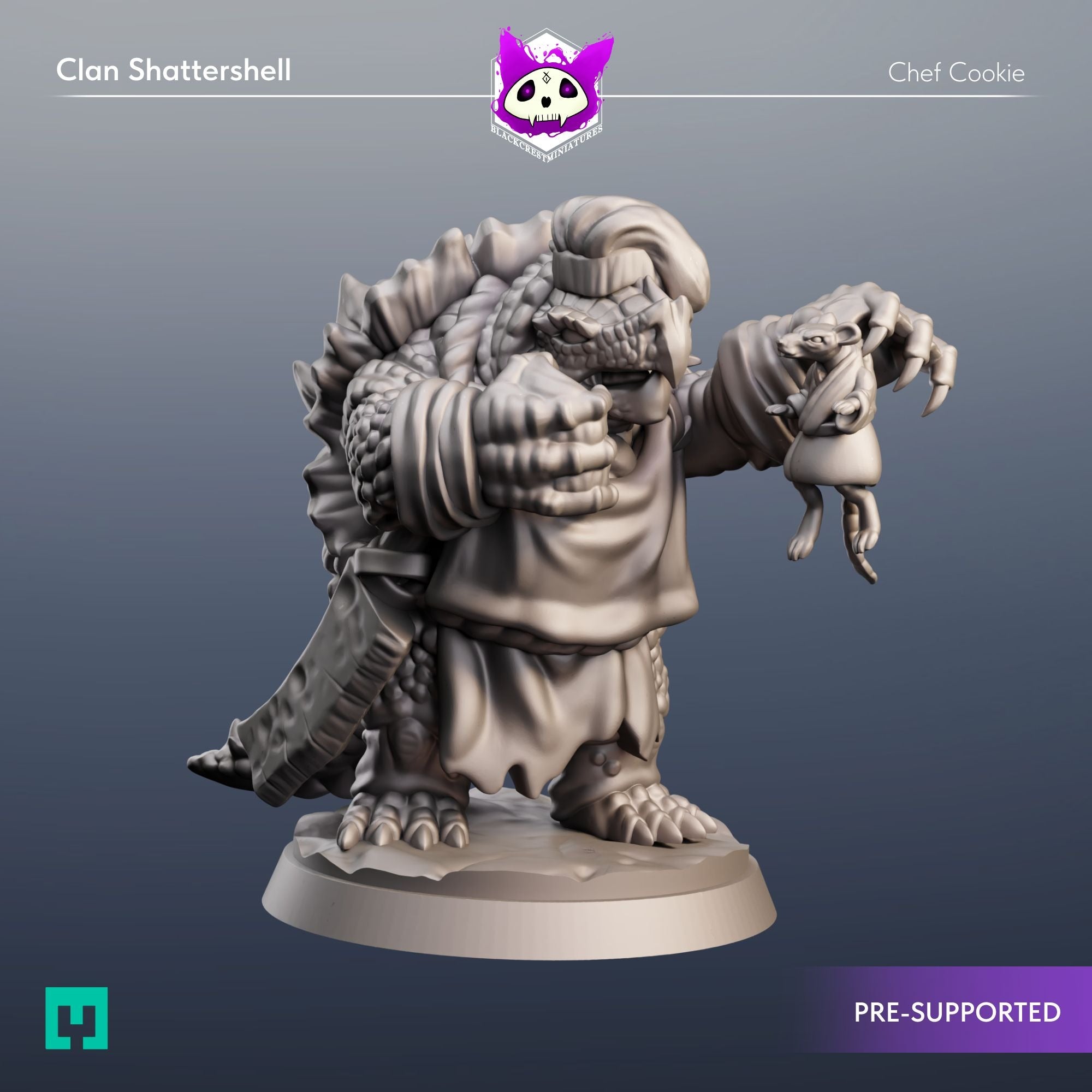 Clan Shattershell, Dragon-Tortle Adventurers - 3d Printed Miniature by Blackcrest Miniatures