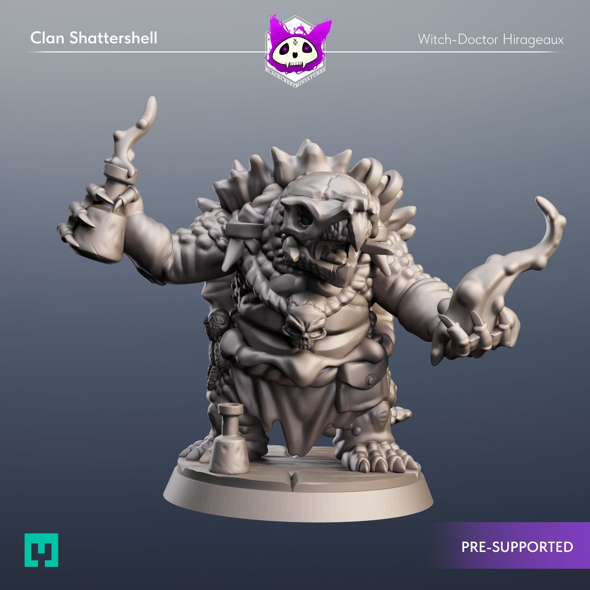 Clan Shattershell, Dragon-Tortle Adventurers - 3d Printed Miniature by Blackcrest Miniatures