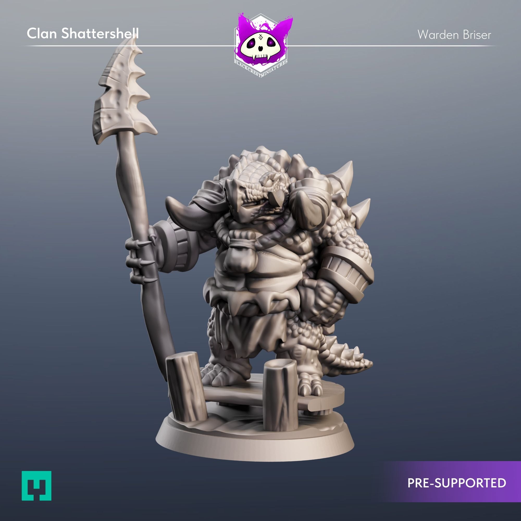 Clan Shattershell, Dragon-Tortle Adventurers - 3d Printed Miniature by Blackcrest Miniatures