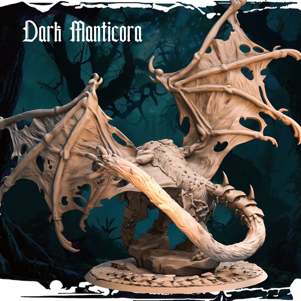 Dark Manticore - Army of Darkness: Dark Elves - 3d Printed Miniature Sculpted by Monolith Arts
