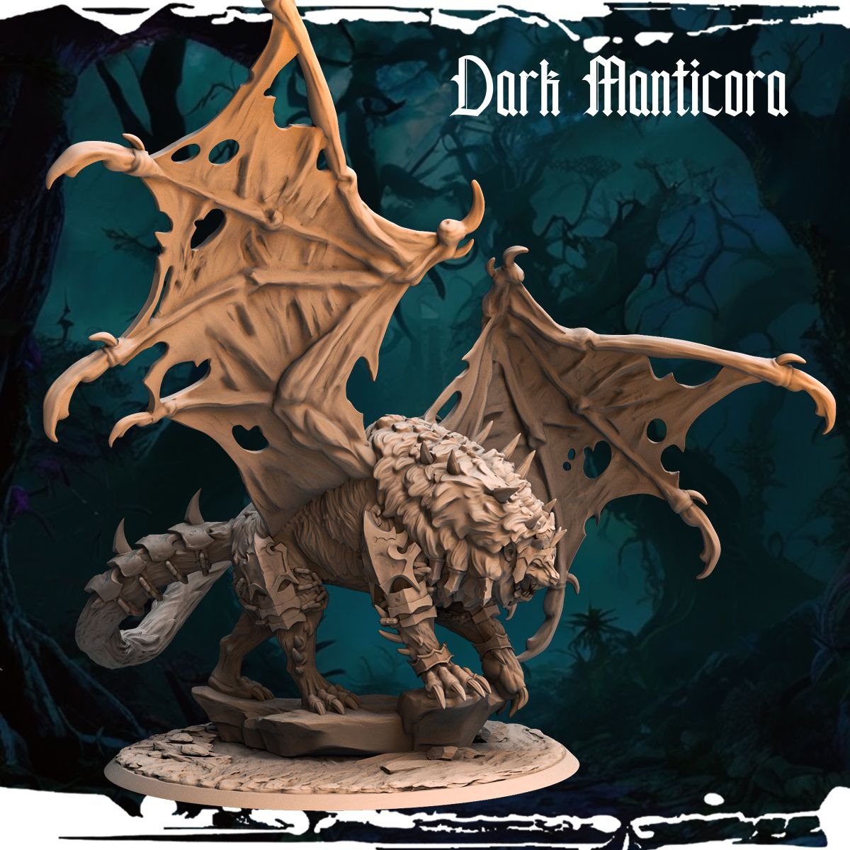 Dark Manticore - Army of Darkness: Dark Elves - 3d Printed Miniature Sculpted by Monolith Arts