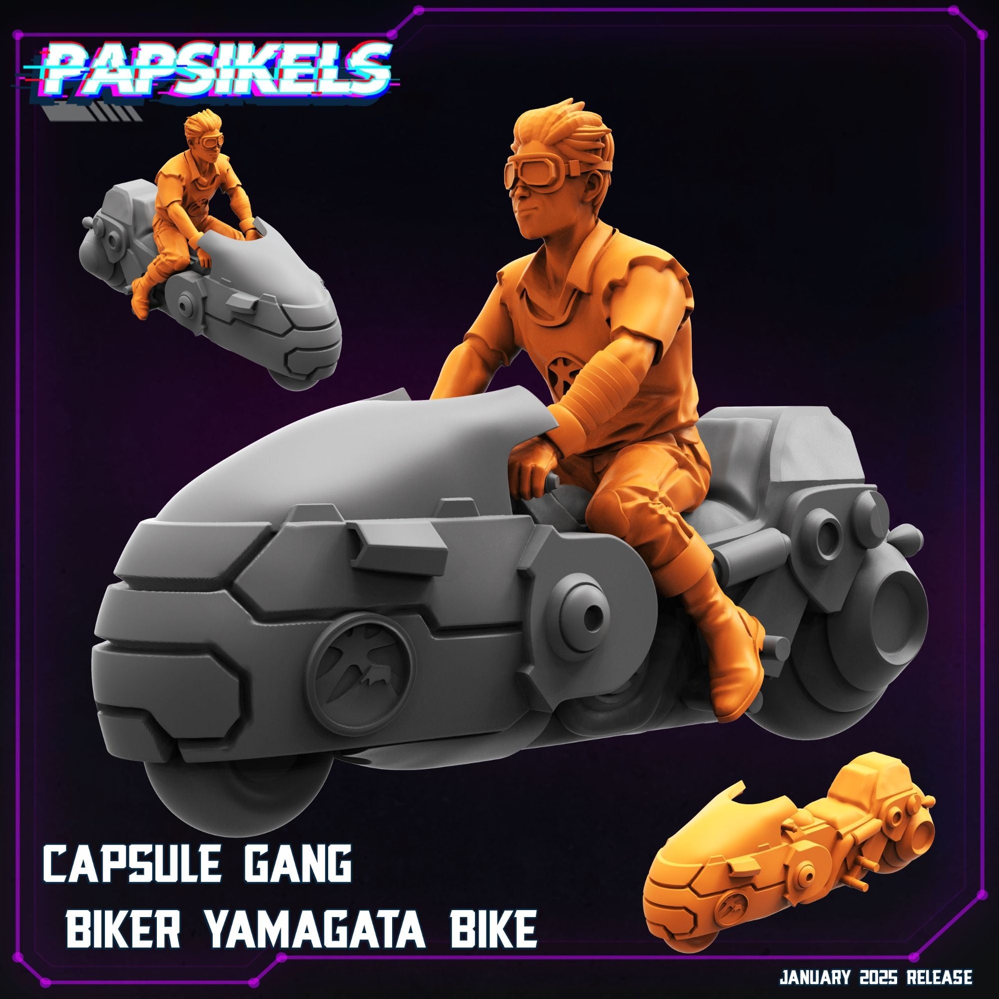 Capsule Gang Bikers - 3d Printed Miniature Sculpted by Papsikels Miniatures