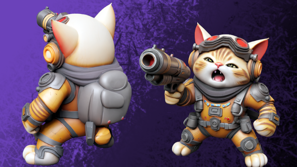 a cat with a gun and a cat in a space suit