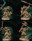 a set of four miniature figurines of different types