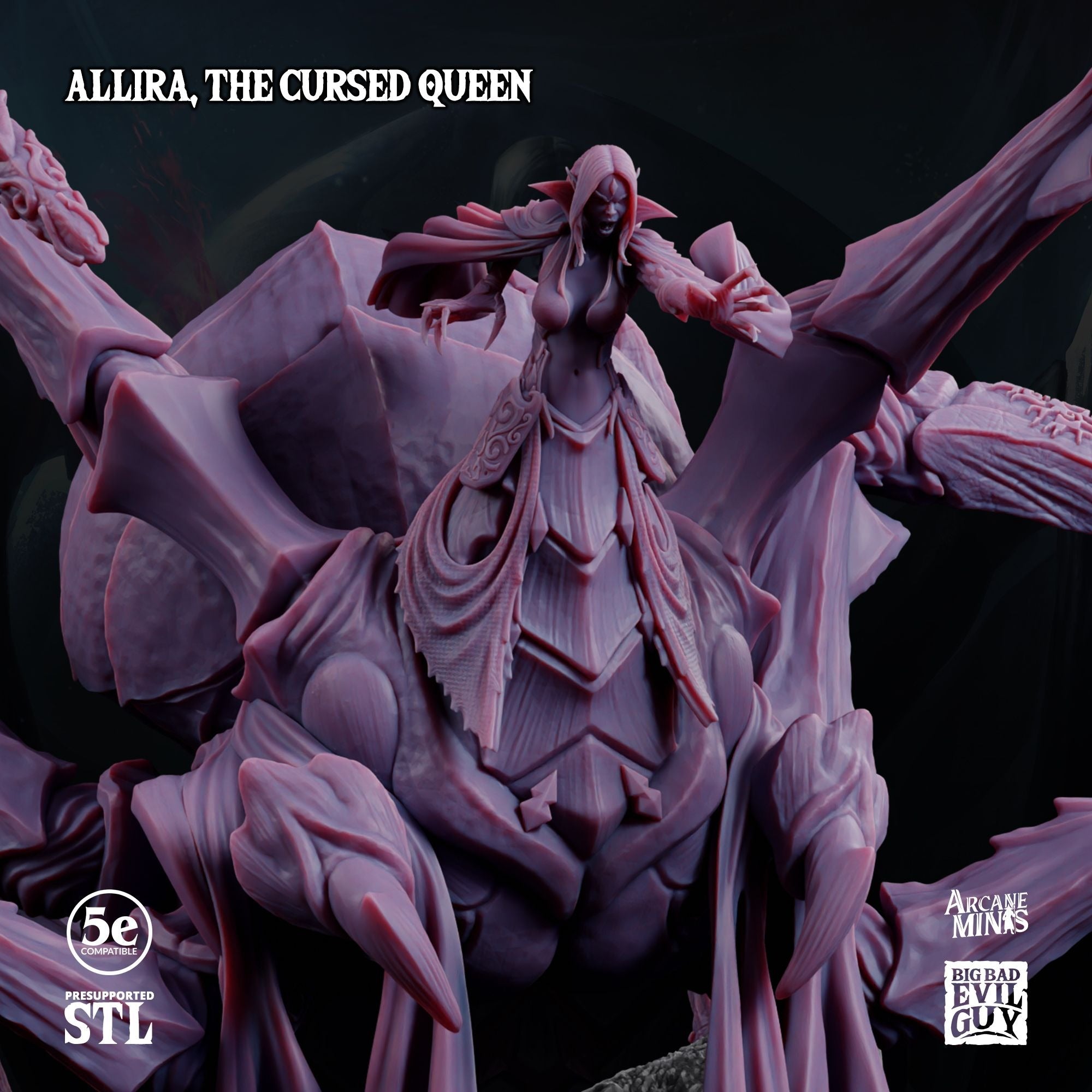 Allira the Cursed Queen - 3d Printed Miniature by Big Bad Evil Guys