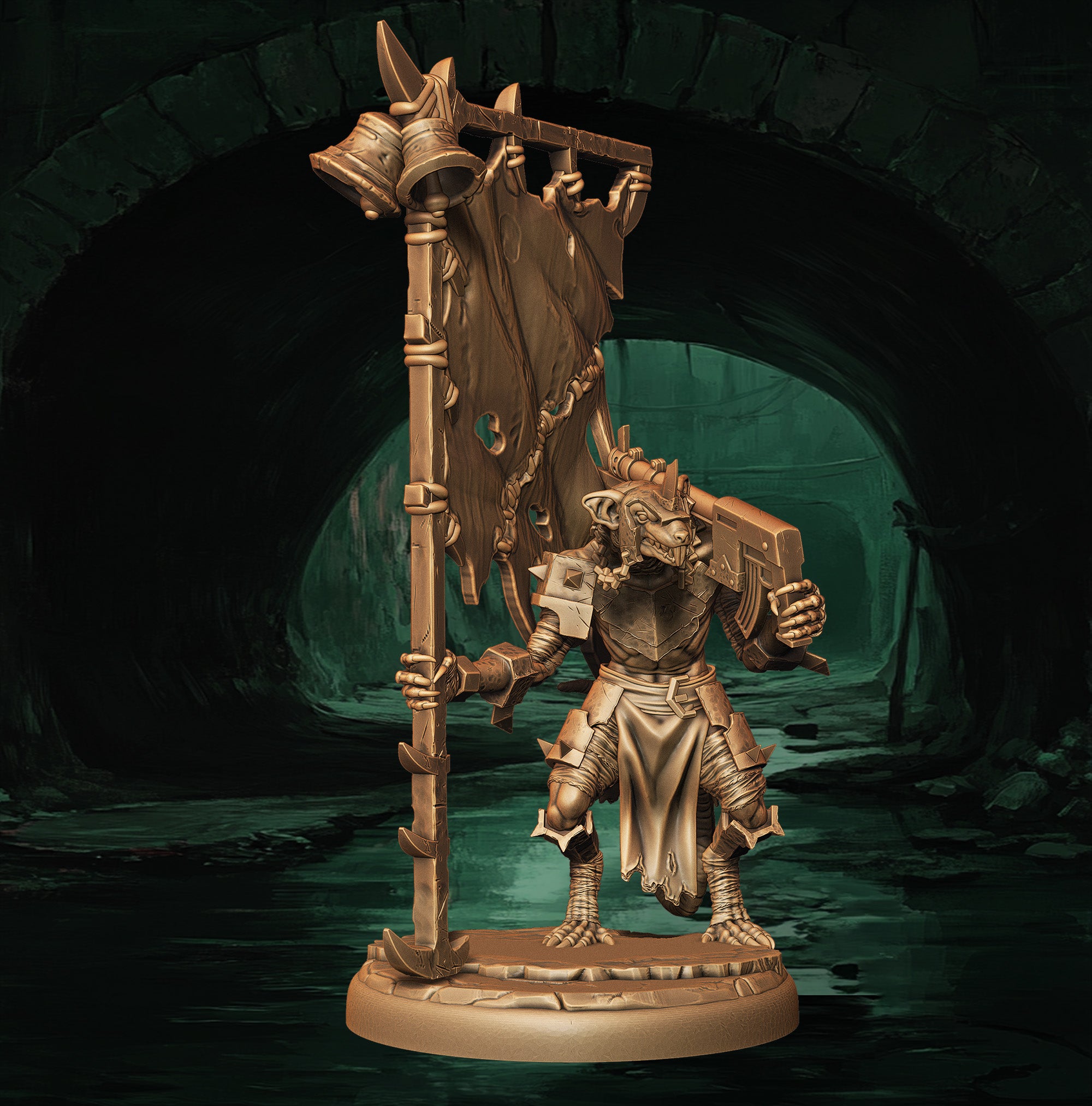 a statue of a creature holding a sword