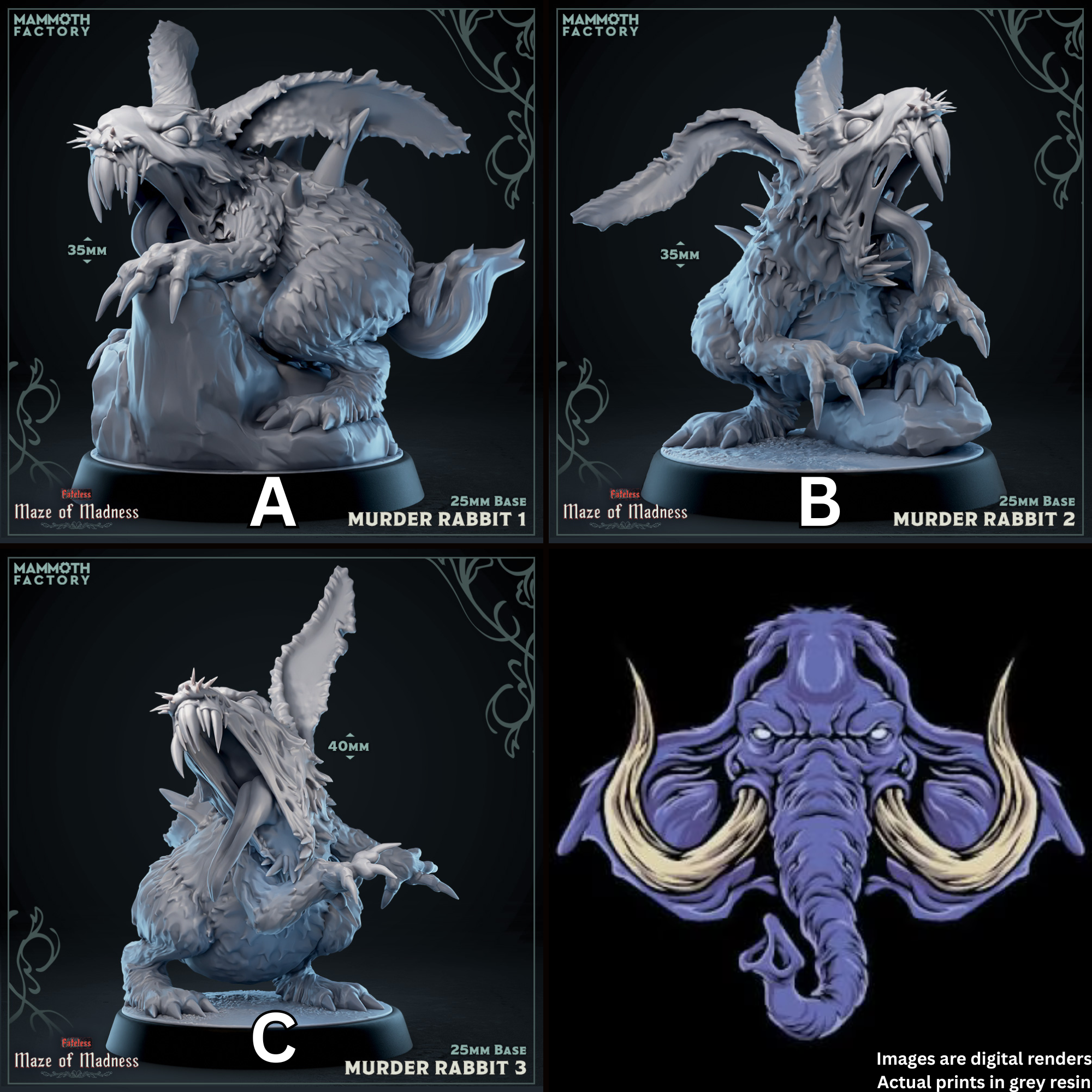 a series of four images of a monster statue