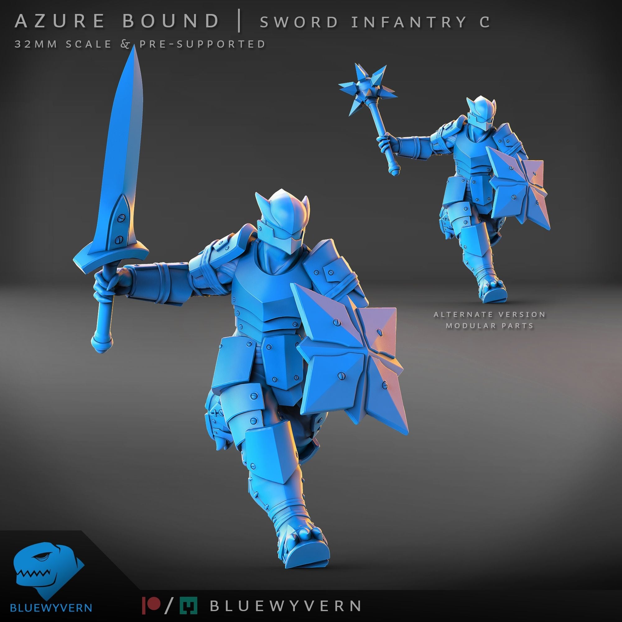 Sword Infantry - Azure Bound - 3d Printed Miniature by Blue Wyvern