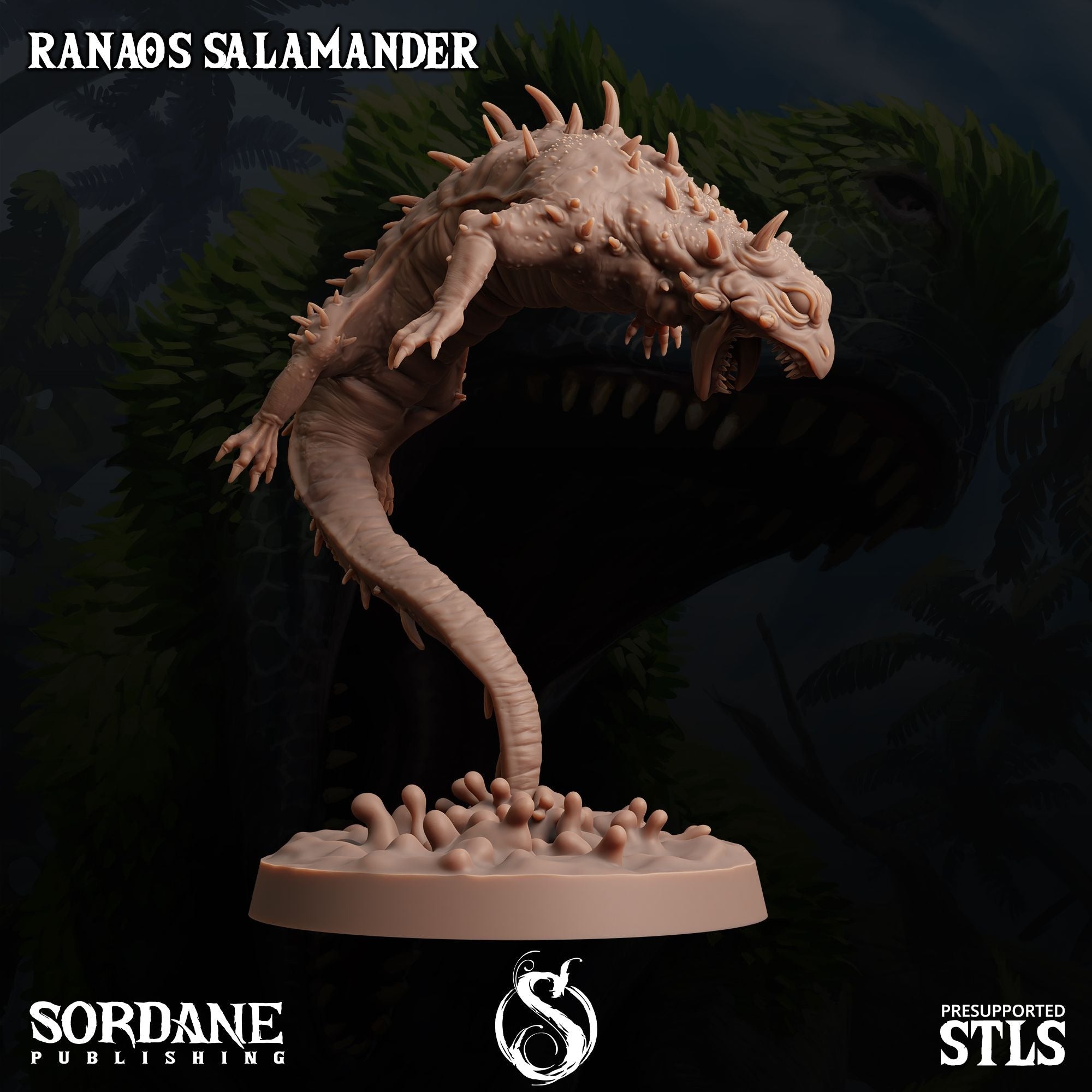 Ranaos Salamander - Dino Domination - 3d Printed Miniature Sculpted by Sordane Publishing