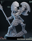 a statue of a warrior holding a large axe