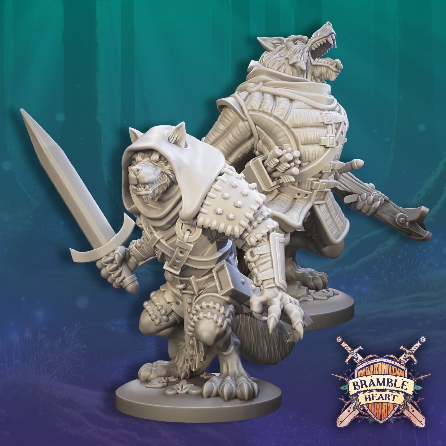 Dire Wolf Bandits - Brambleheart - 3d Printed Miniature sculpted by Kraken Games Lab