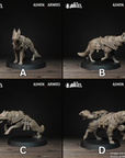 four pictures of a statue of a rhinoceros