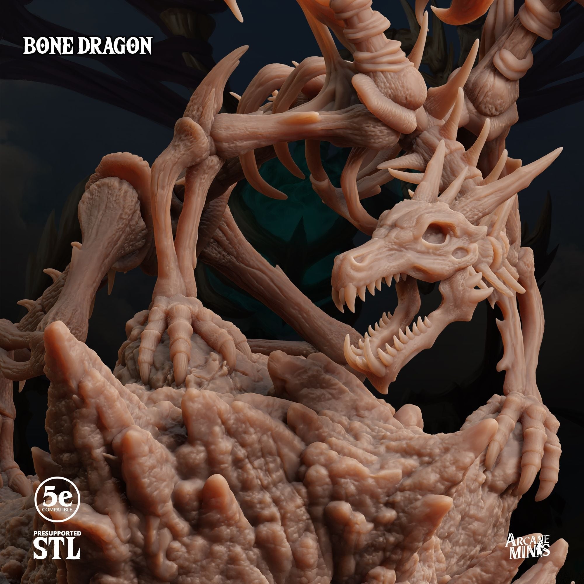 Bone Dragon - Tomb of Extinction - 3d Printed Miniature by Arcane Minis