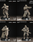 a set of four pictures of a soldier with a gun