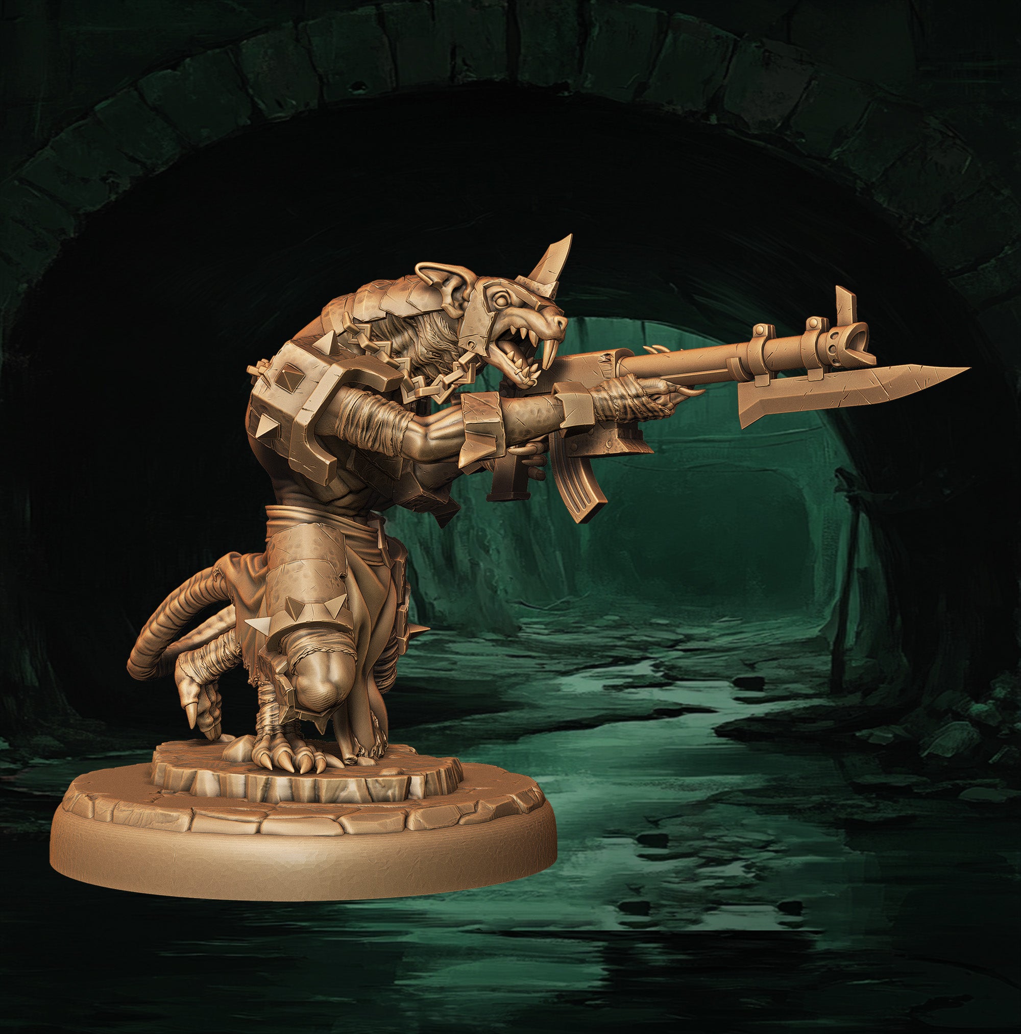 a statue of a creature with a gun in its hand