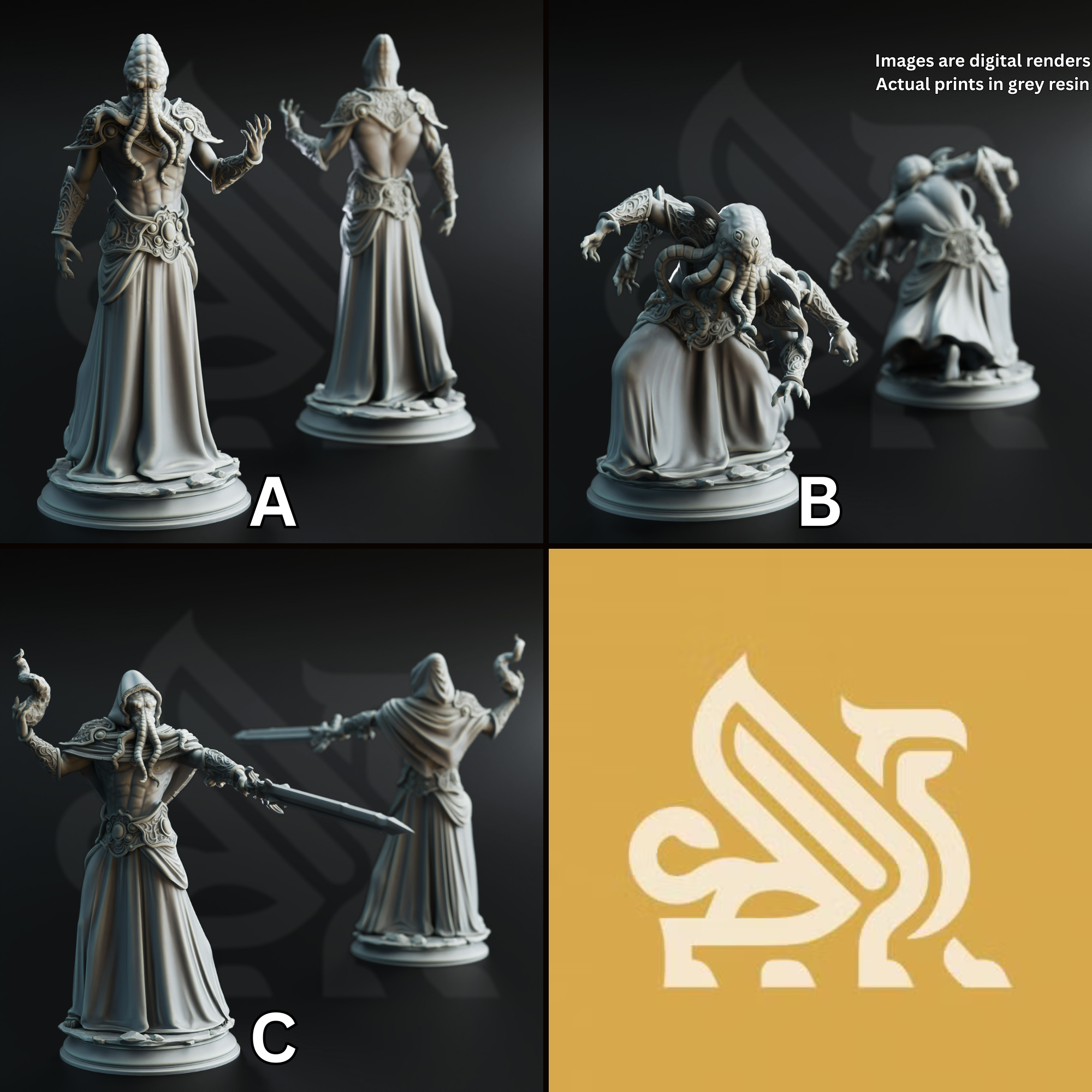 four different views of a statue, each depicting a different pose or action. The statues are in various positions, such as standing, kneeling, and interacting with each other. The image is a collage of four separate images, and there are no descriptions provided.