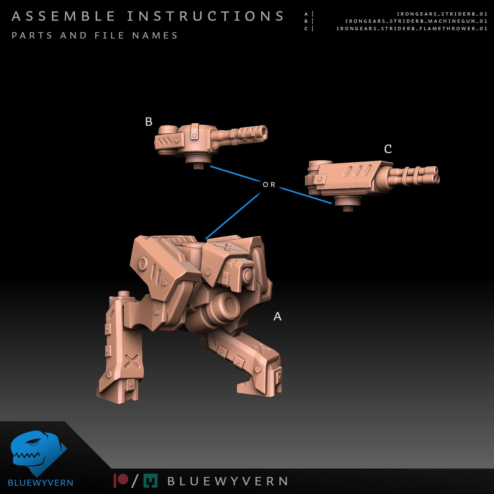 Strider - Iron Gears - 3d Printed Miniature by Blue Wyvern