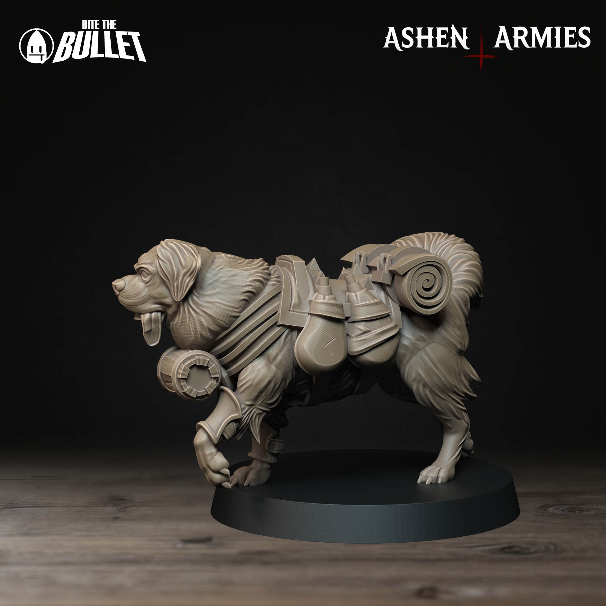 a statue of a dog that is on a table
