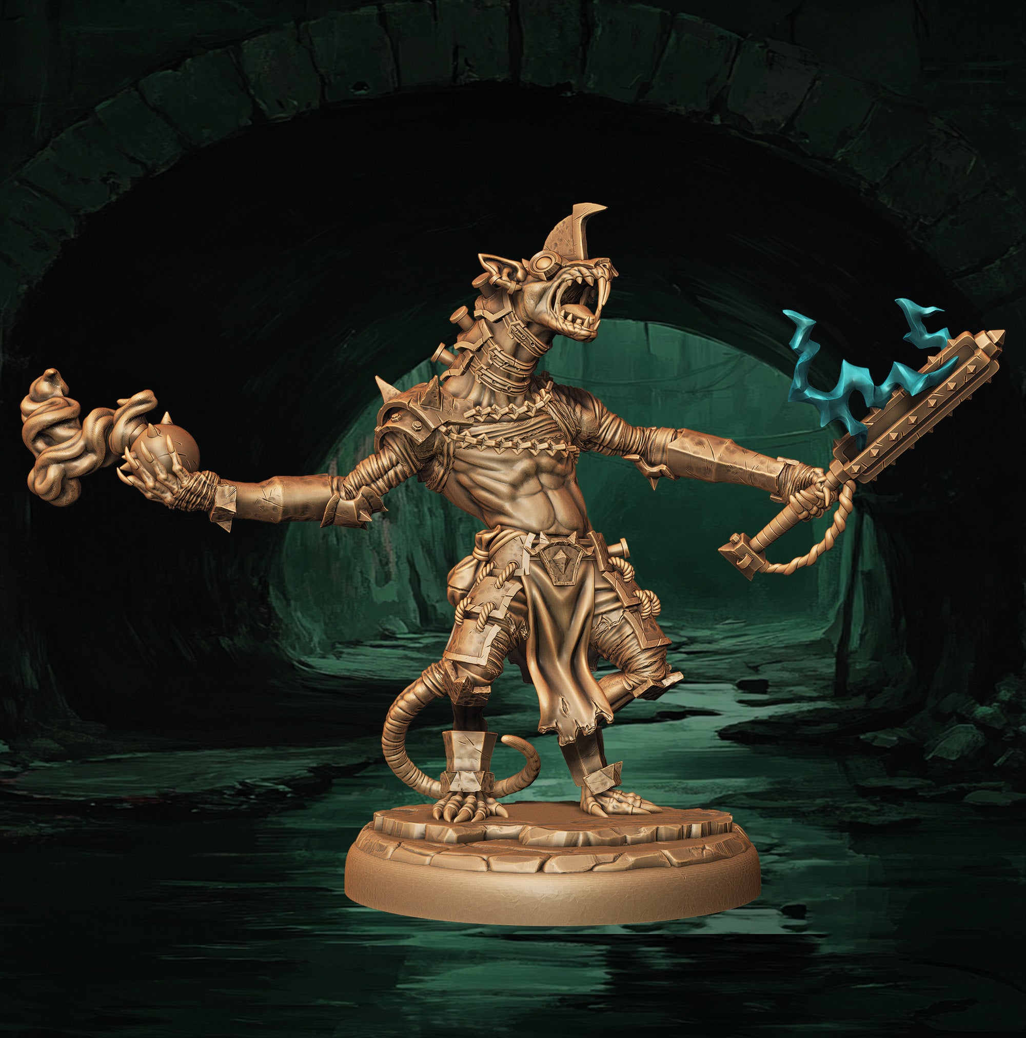 a statue of a creature with a sword in his hand