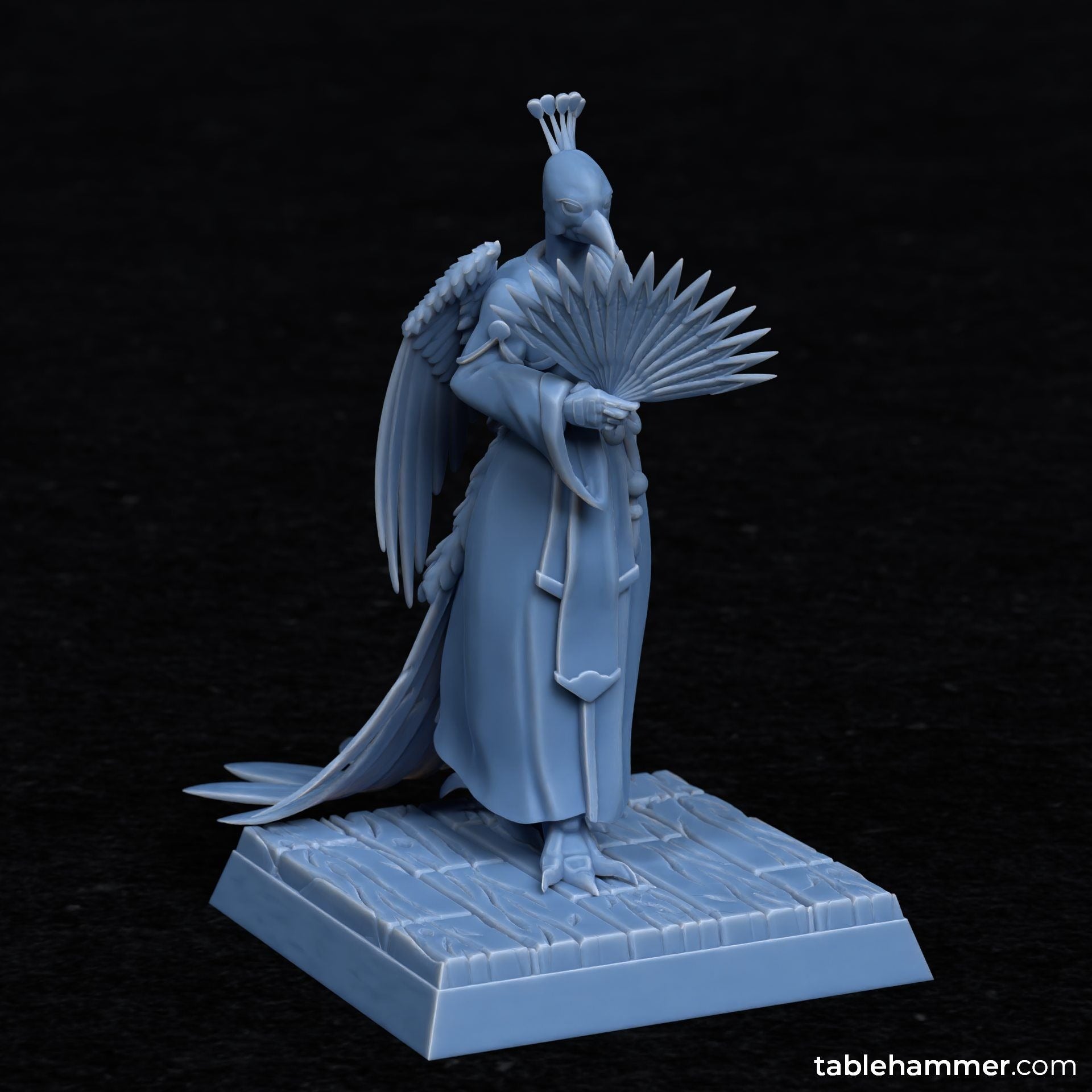 Shen-Kung the Featherer (bird folk monk with fan weapon) - 3d Printed Miniature Sculpted by Tablehammer