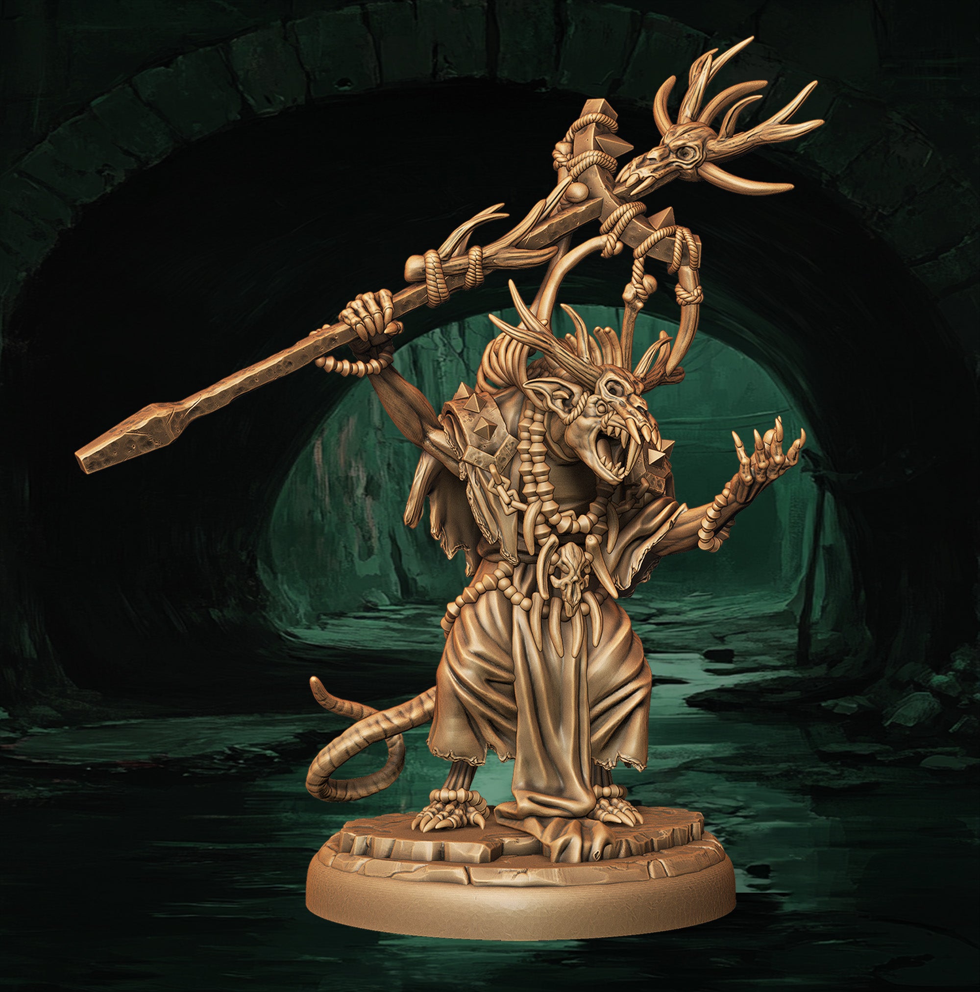 a statue of a demon holding a large stick