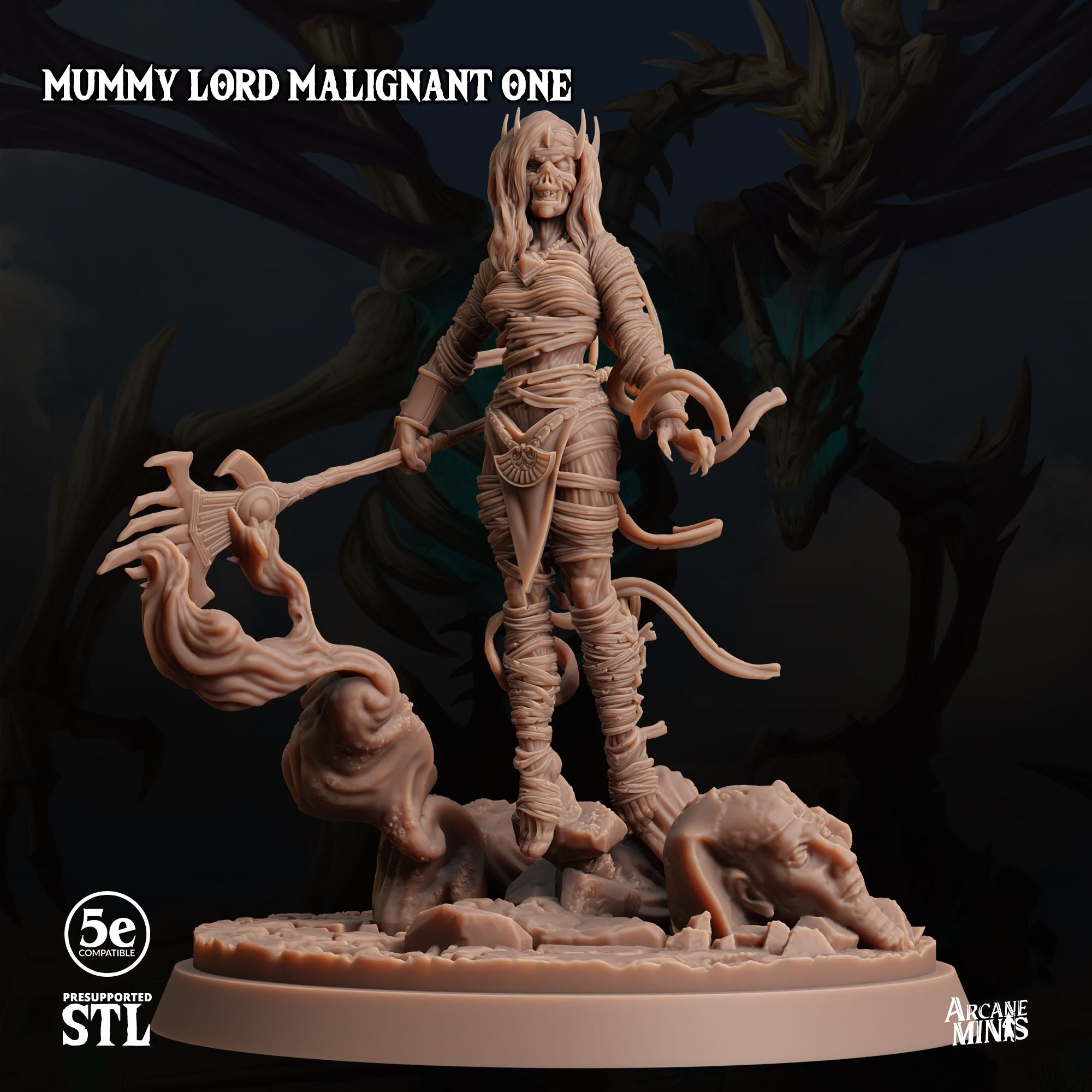 Mummy Lord, Malignant One - Tomb of Extinction - 3d Printed Miniature by Arcane Minis