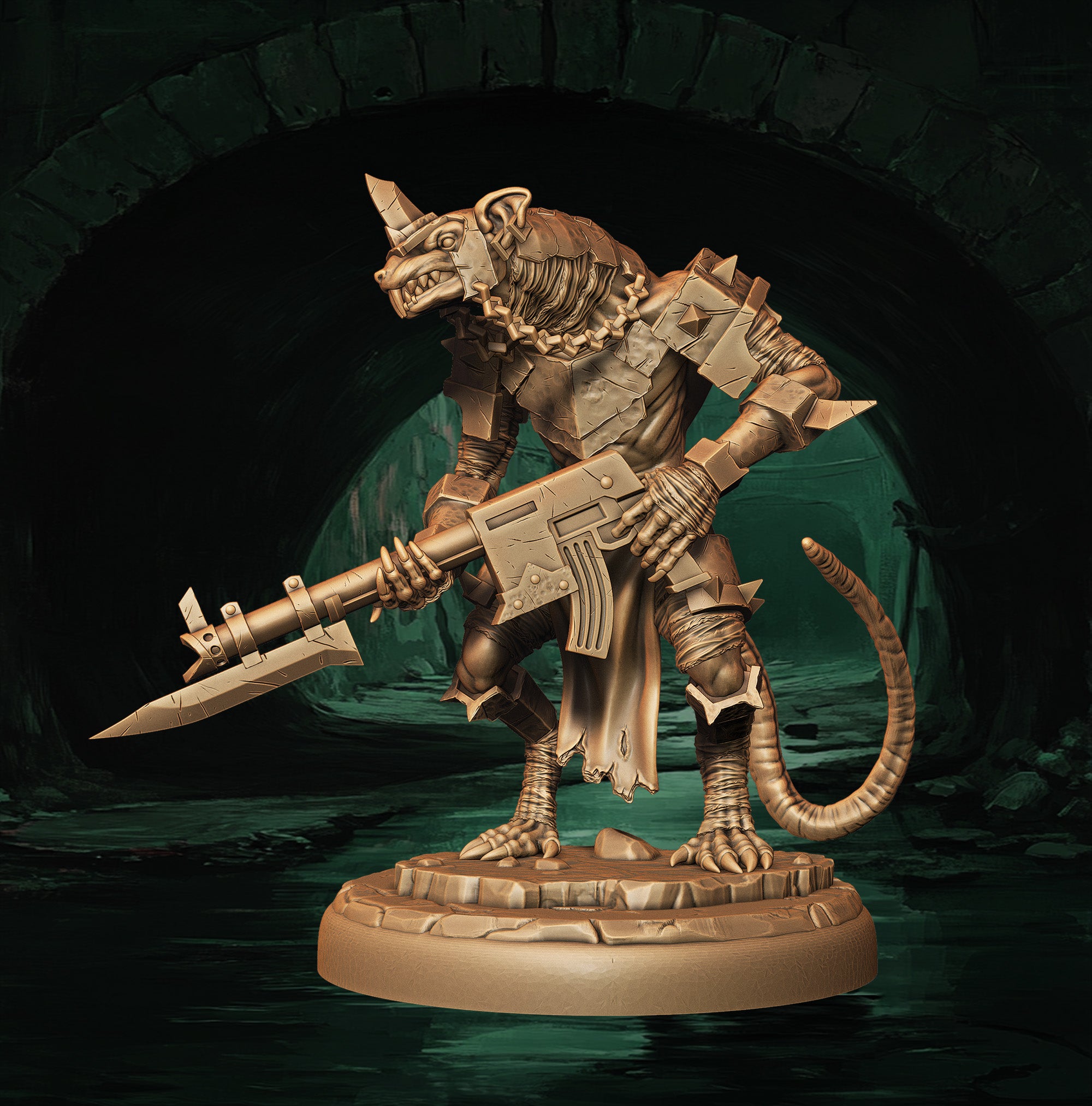 a statue of a creature with a gun